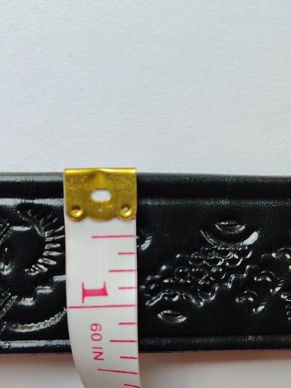 Women's Size L Unique Tooled Embossed Black Leather Belt No Buckle Unbranded WM